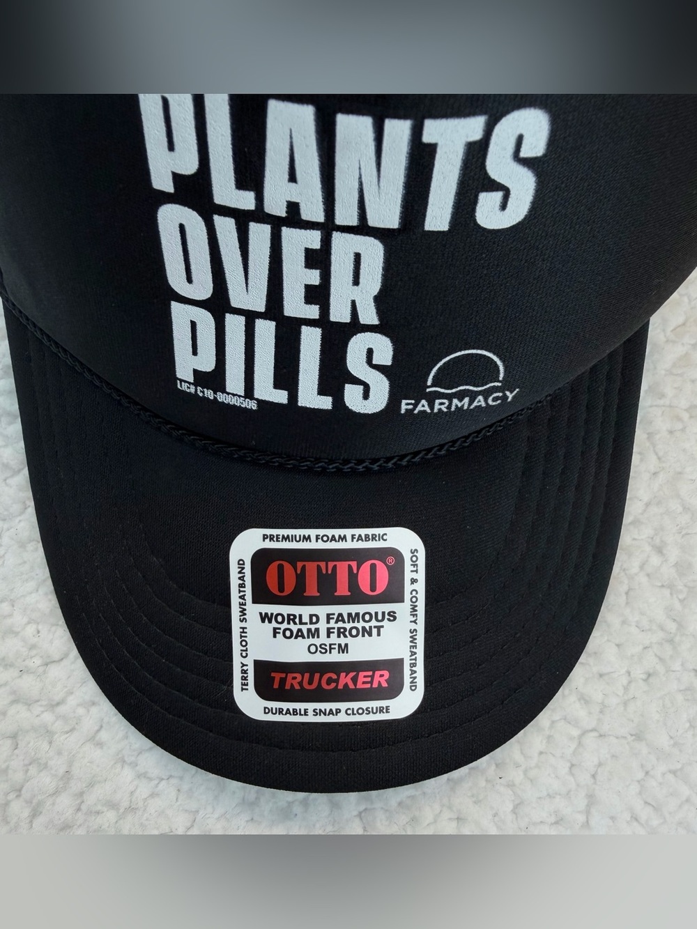(NWOT) OTTO • Farmacy Black/White "Plants Over Pills" Trucker Hat, OS - Picture 3 of 11